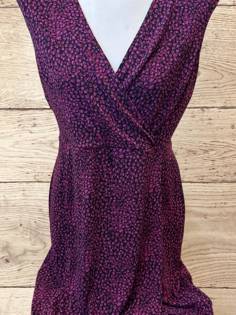 Anne Klein Purple Animal Print Faux Wrap Sleeveless Dress